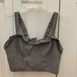 cropped plaid black and white top